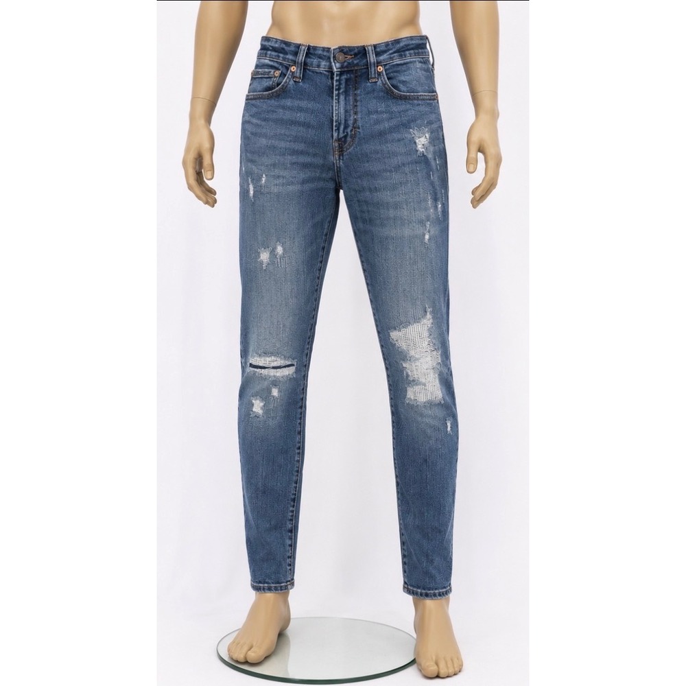 Aeropostale Mens Skinny Distressed Ripped Jeans Medium Wash Blue 30x32 Stretch